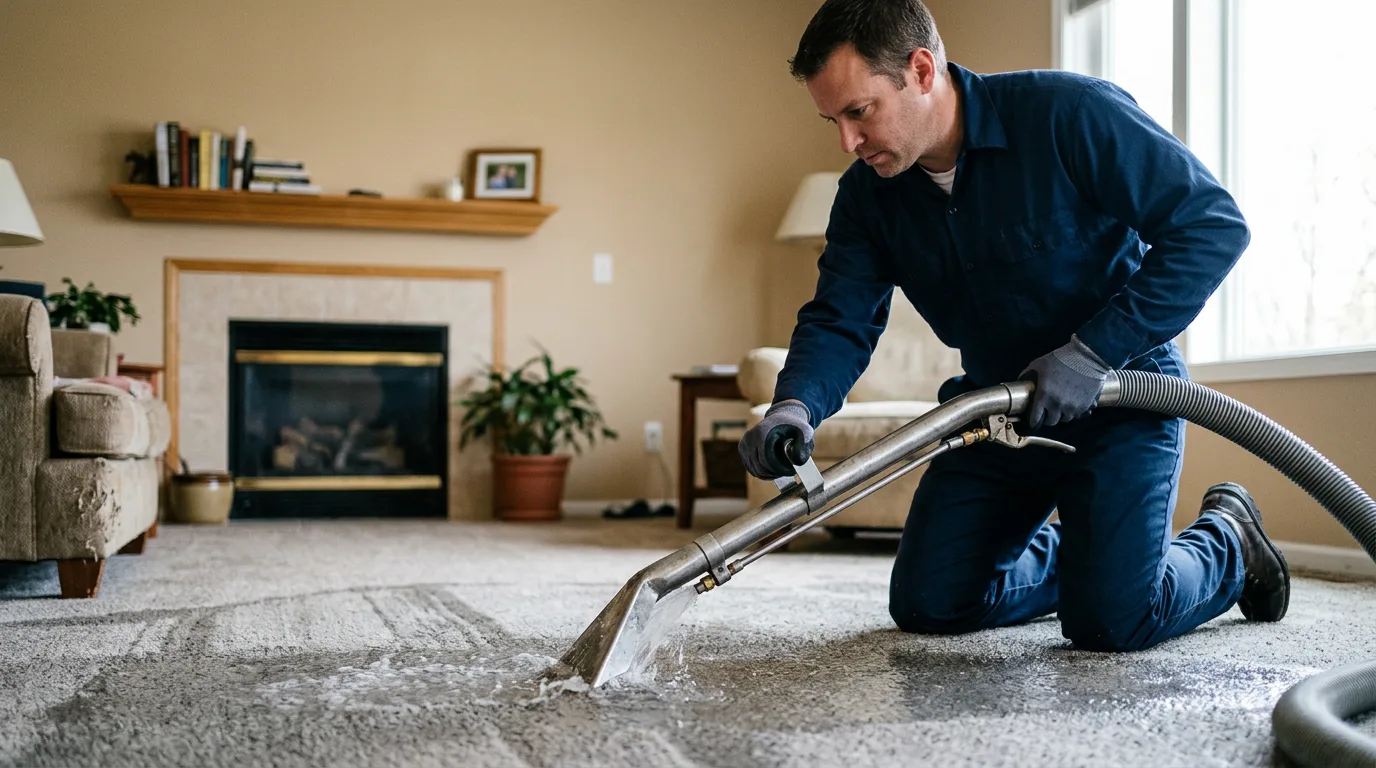 Water damage restoration technician working near Derby, KS